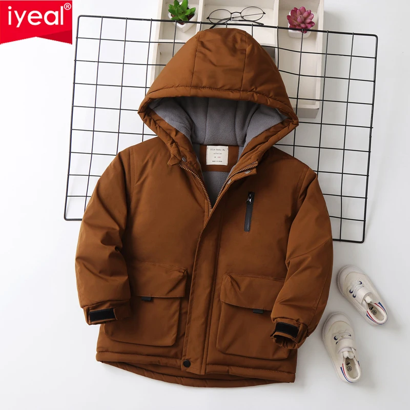IYEAL  4-12 Years Kids Hooded Winter Coat Warm Fleece Lined Warm Padded Jacket Boys Girls Thick Outerwear with Big Pockets