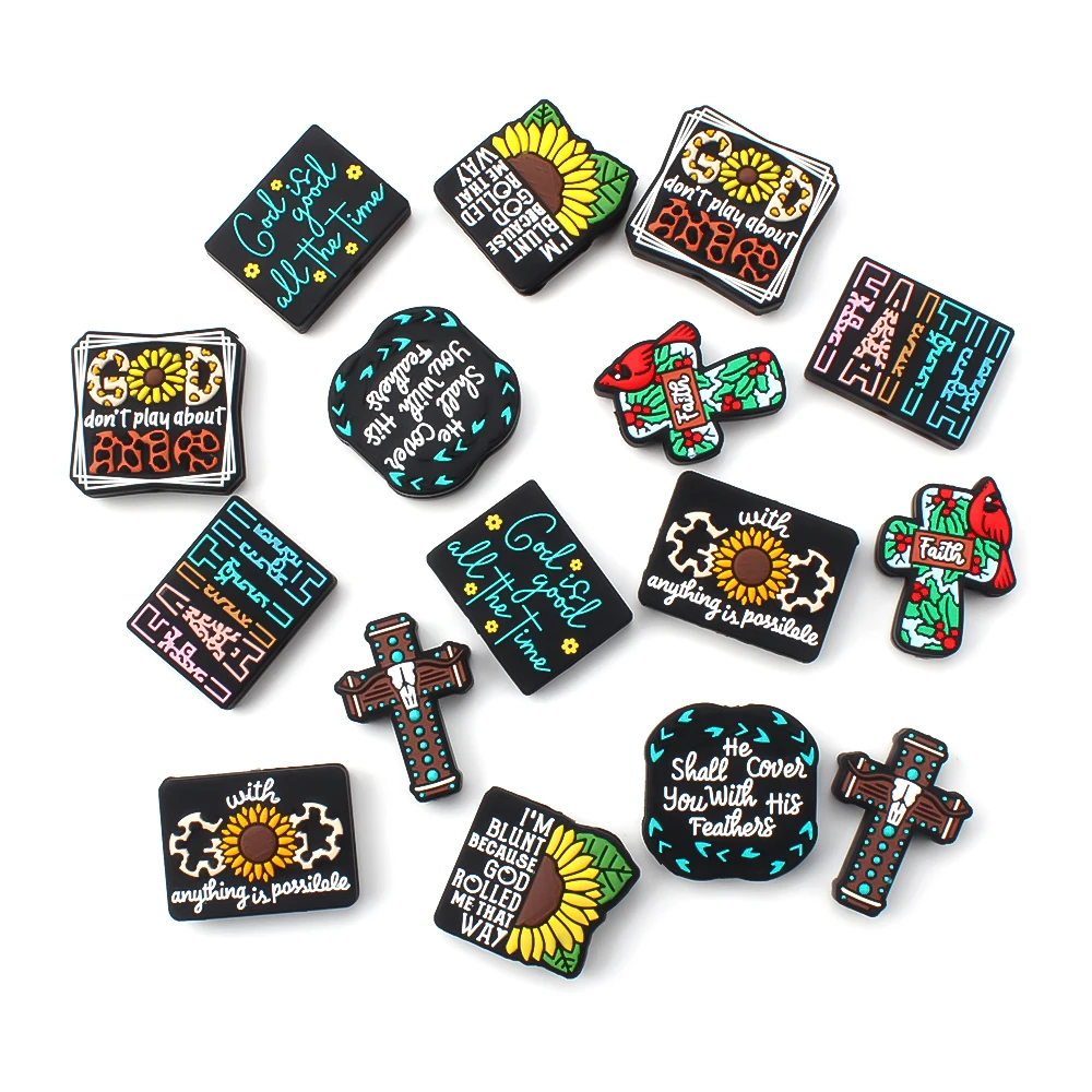 5/10pcs Focal Silicone Beads Easter Jesus Biblical Proverb Beads for Jewelry Making Pen KeyChain Necklace Accessory BPA Free