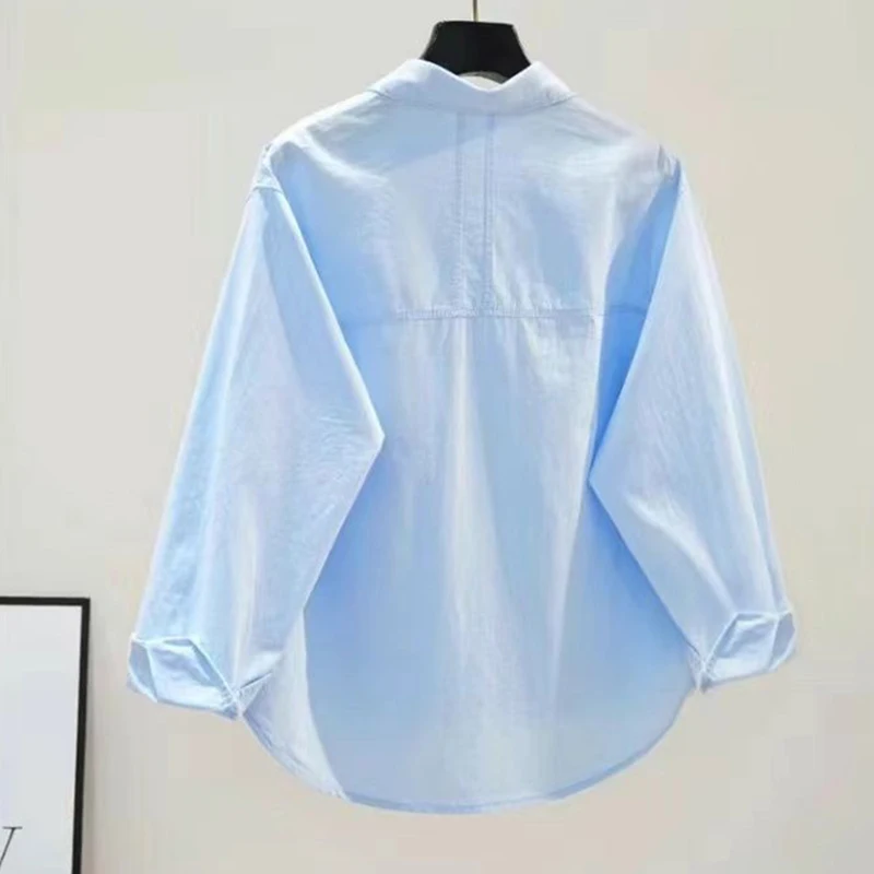Turn-down Neck Pink Solid Long Sleeved Loose Shirt And Blouse Outerwear Clothing Top Casual Single Breasted Spring Simple OL New