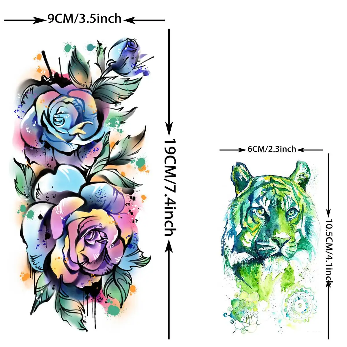 Tatuajes Temporales 3D de rosas de acuarela para mujeres y niñas, tatuaje falso de flor de peonía, León y Tigre, 63 hojas