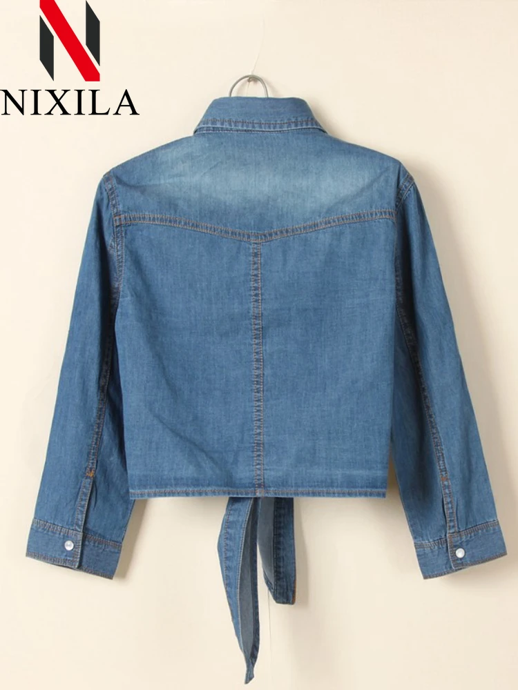 Spring Autumn Jean Jacket for Women Korean Fashion Denim Coats Elegant Sexy Long Sleeved Tops Retro Cardigan for Female Clothing