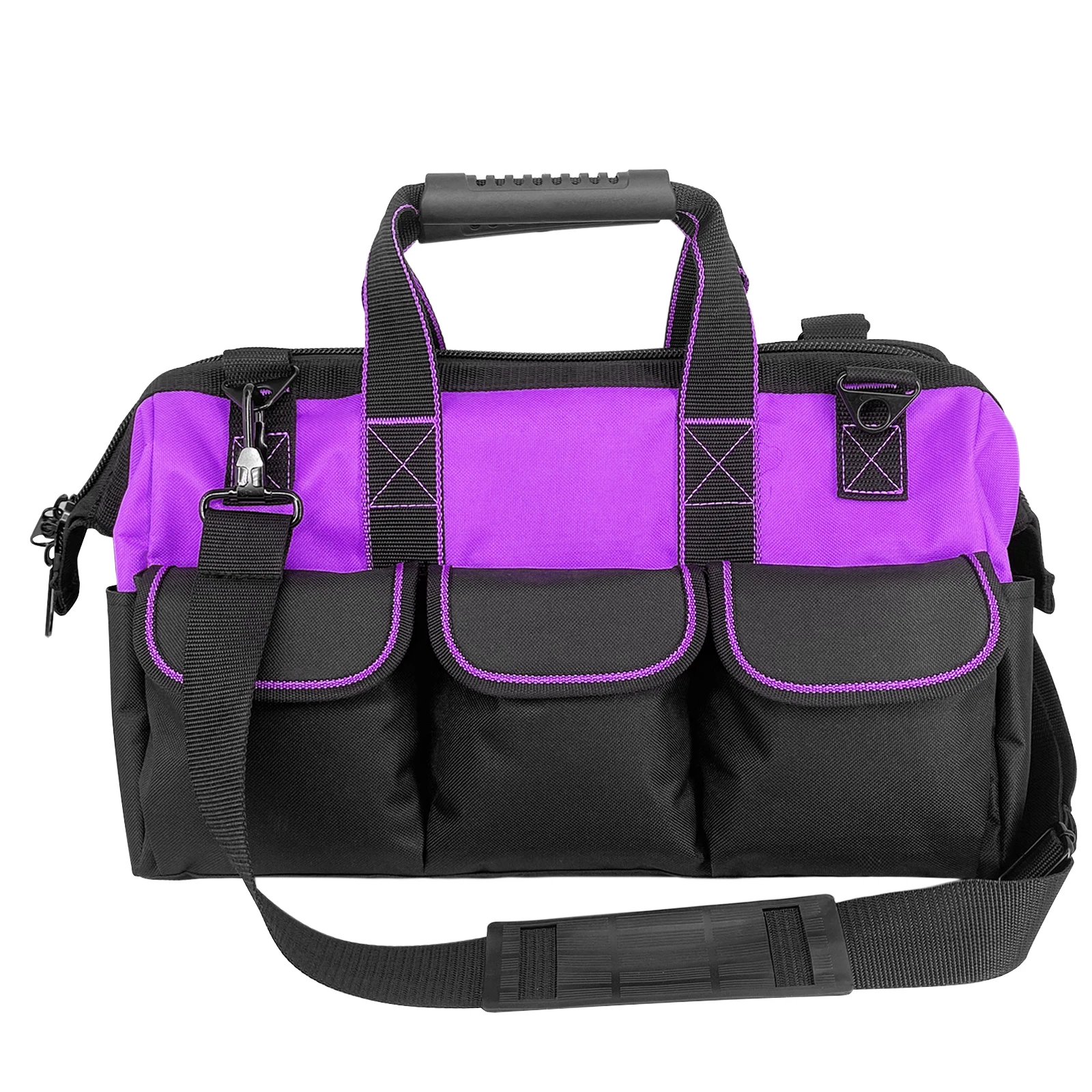 16-inch for women purple Tools Bag Non-slip feet adjustable shoulder strap 14 functional insert pockets,large capacity