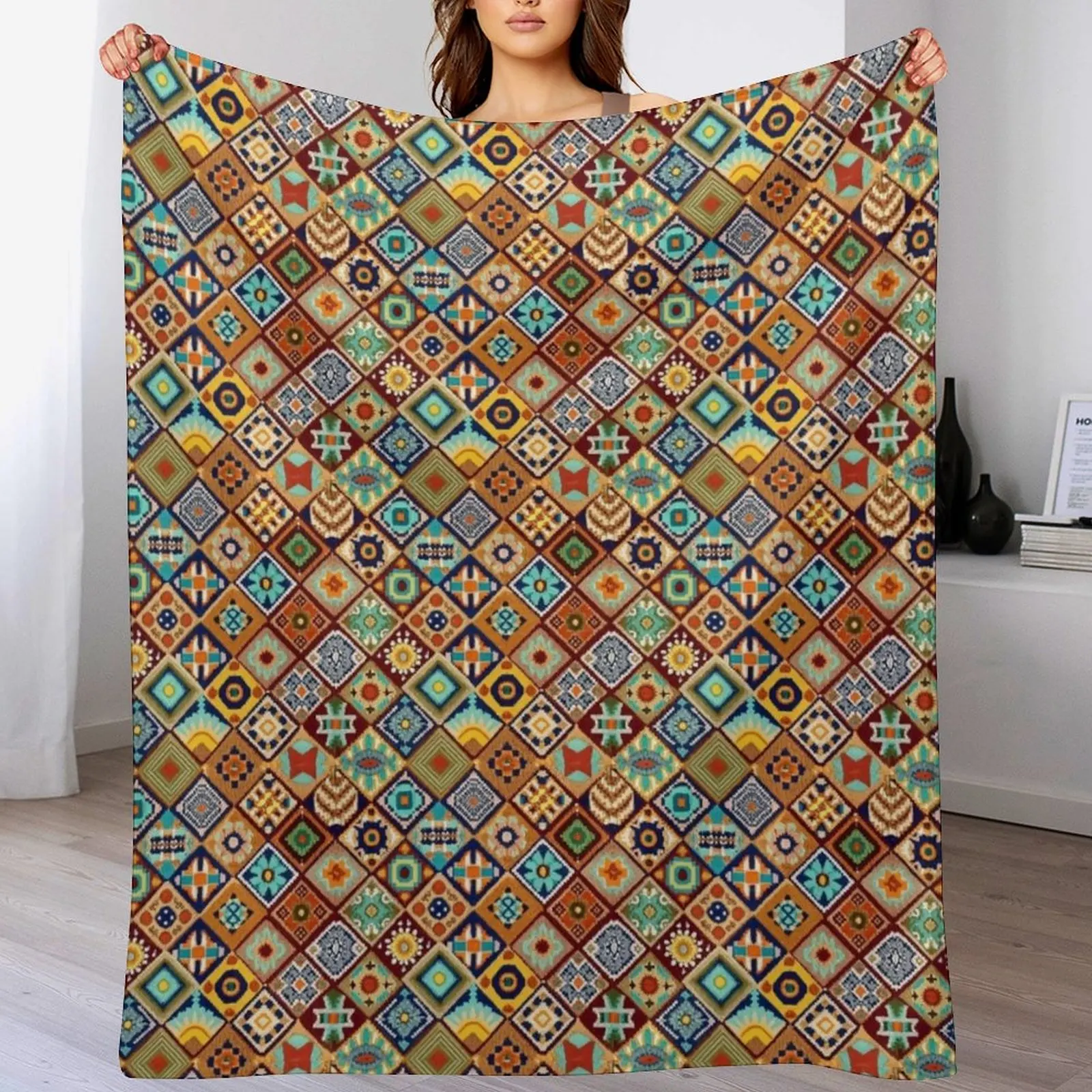 Aztec Art Tile Mexican Textiles Pattern Mayan Throw Blanket Soft Big Flannels Thins Blankets