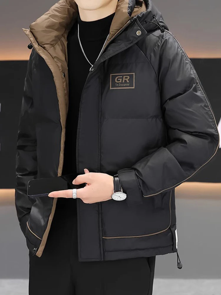 

Men's down Jaet ort Thiened Casual Stand Collar Warmth Outerwear Faionable Polyester Urban Sle Zipper Closure Coat
