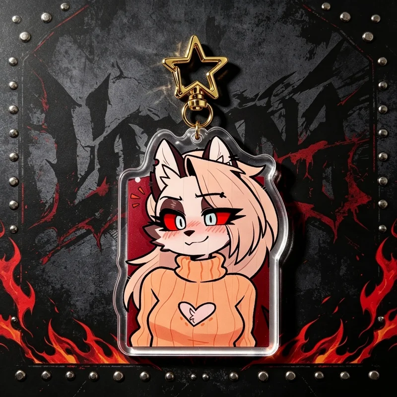 Porte-clés en acrylique Helluva Boss Comfy Loona Furry, mignon chien de chasse étoile dorée, décoration de sac, cadeau pour fan de dessin animé