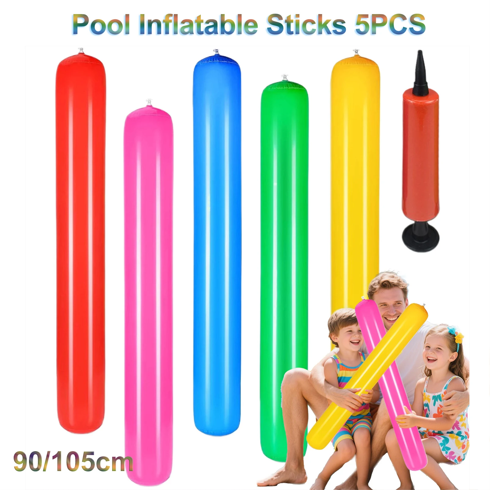

5X Float Water Noodles Inflatable Cheer Sticks Blow up Swimming Pool Pool Inflatable Sticks Inflatable Toys 90/105CM Pool Noodle