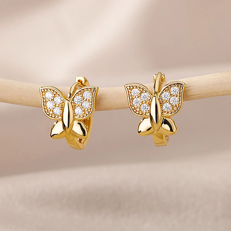 Butterfly Earrings For Women Girls Modern Gold Color Stainless Steel Earrings 2024 Trend New in Wedding Aesthetic Jewelry Femme