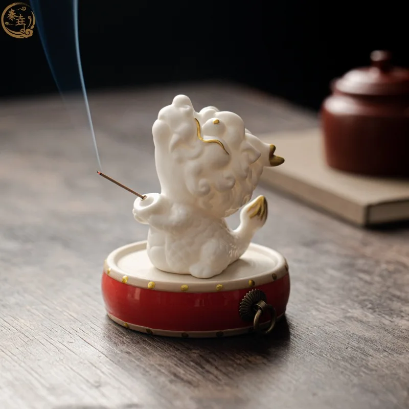 Lovely Ceramic Dragon Incense Burner Decoration Thread Incense Insert Crafts Tea Ceremony Zen Meditation Decor