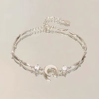 Ice Crystal Moon Bracelet for Women Alloy Silver Color Minimalist Celestial Star Charm Boho Chain Jewelry Gift
