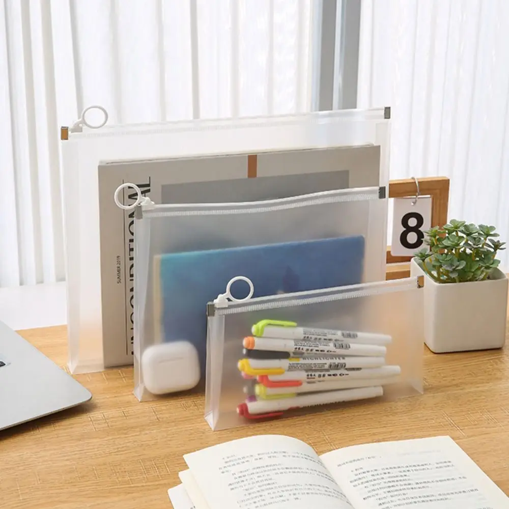 Thickened A4/A5/A6 File Bag Zipper Design Waterproof Document Folder Transparent Handheld Stationery Bag School Office
