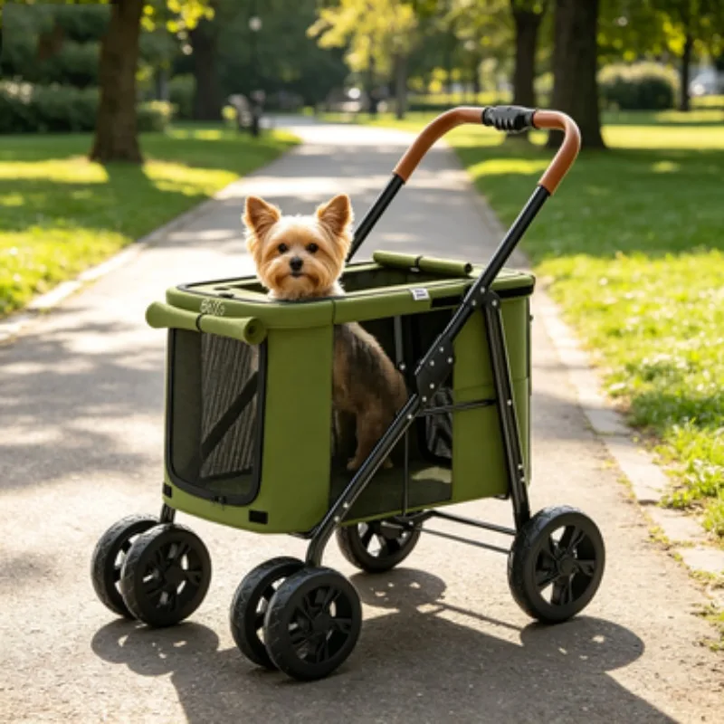 Multifunctional Folding Large Pet Stroller, Large Space Wheel Trolley Cart Bearing 30kg for Big Dogs Multi‑Pet Travel