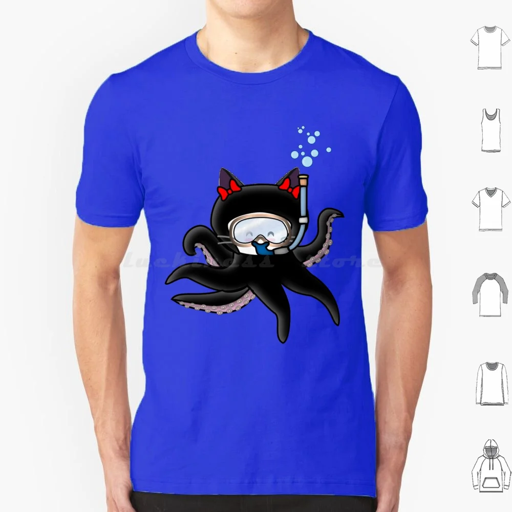 Octocat T Shirt Cotton Men Women DIY Print Octocat Github Cute Underwater Original Water Cat Bubbles Krisney Marshie Scuba
