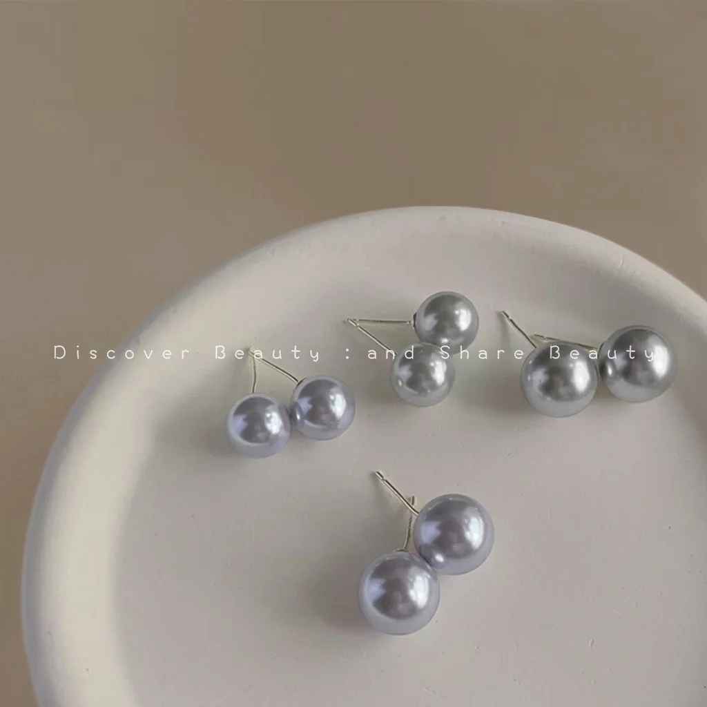 DIY accessories French premium gray glass pearl stud earrings niche cold wind round earrings light luxury temperament commuter e