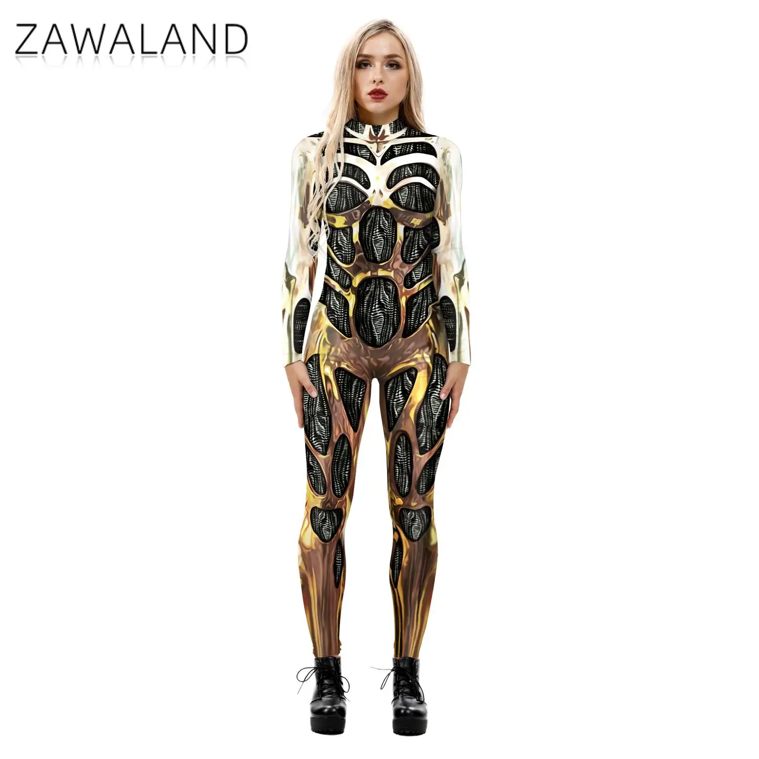 Zawaland Halloween Cyberpunk Steampunk Robot maszyna 3D drukowane kostiumy Cosplay Punk kombinezon Zentai kobiety body przebranie