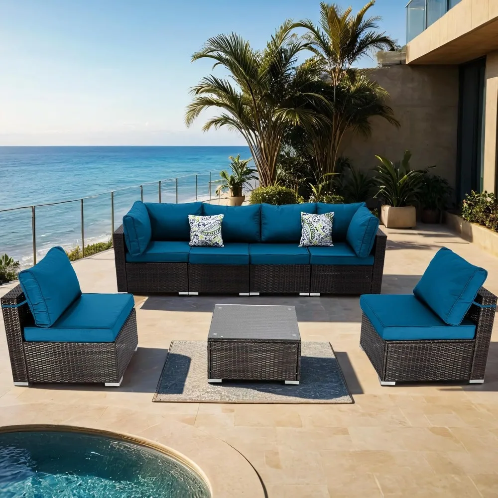 

Terrace Furniture Set, Willow Terrace Reception Set, Outdoor Combination Sofa, with Cushion and Glass Table