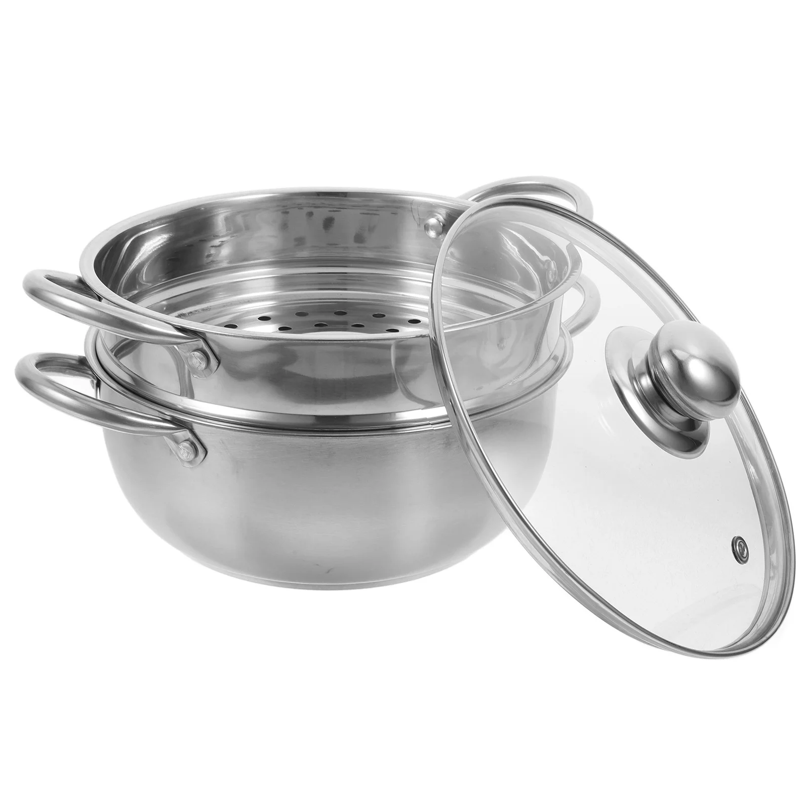 

1Pcs Stainless Steel Double-Layered Steam Pot High Arched Lid Food Steamer Multi-Layer Stackable Cooking Utensil