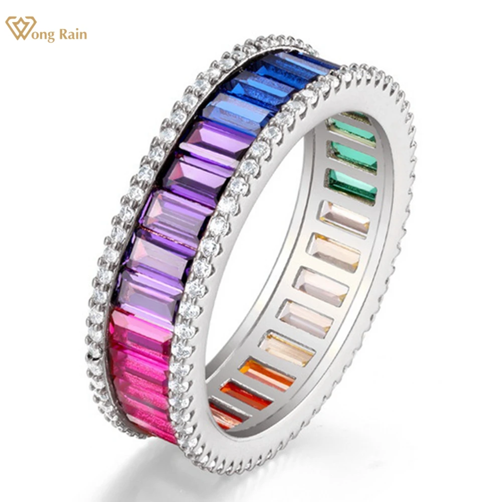 

Wong Rain 100% 925 Sterling Silver Emerald Cut Lab Colorful Sapphire Gemstone Fine Ring for Women Wedding Band Jewelry Wholesale