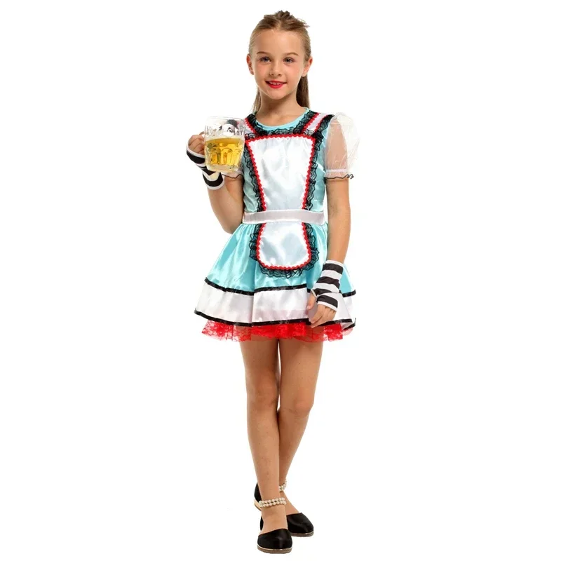 Kids Germany Oktoberfest Children Beer Maid Costume Birthday Party Bavarian Girl Beer Cosplay Dress Up