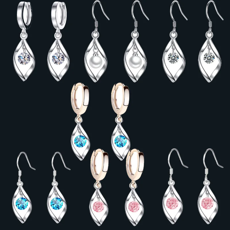 Anting Liontin Putar Elegan Anting Perak Canggih Menampilkan Aksen Zirkonia Putar untuk Pakaian Sehari-hari