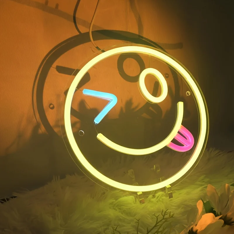 joyful Face Neon Sign, Cute joyful Face LED Neon Light, Expression Neon Sign, Artistic Neon Light