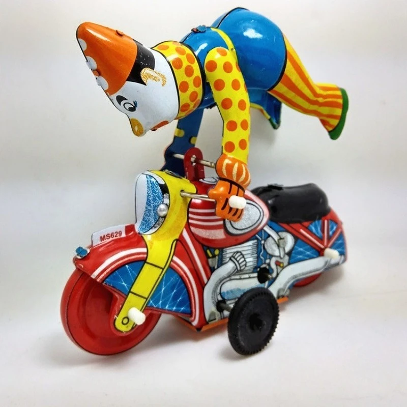 

Clown on A Moroncycle Show Acrobatics Clockwork Toy Retro Wind Up Toy Metal Tin Figures Vintage Toy Funny Collection