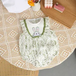 2024 New Baby Girls Summer Clothing Cute Floral Bunny Flare Sleeve Bodysuit for Infant Girls Newborn 100 Days Outwear