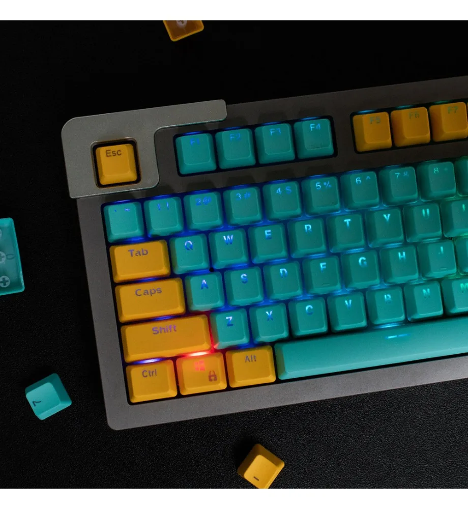 Keycap Personalized two-color injection molding Mechanical keyboard Keycap Transparent gray-green/pink-yellow 104-key