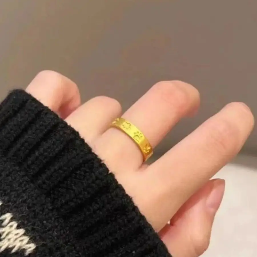 

Women's 24K Gold AU999 Adorable Cat Paw Print Open Ring | Ancient-chiseled with cushioned texture, cute for casual wear