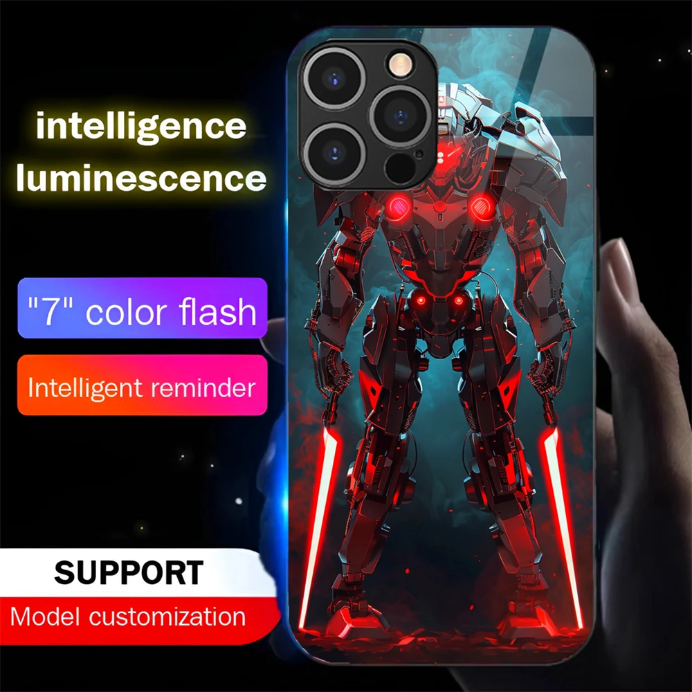 

Popular Punk Mech Led Light Phone Case Call Flash Glitter Cover For iPhone 16 E 15 14 13 12 11 Pro Max XR XS Plus SE2020