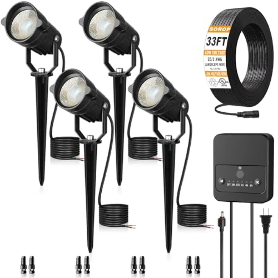 Landscape Lighting Kit Low Voltage Landscape Lights with Dusk to Dawn Transformer 33Feet Wire Waterproof Outdoor Landscape Ligh