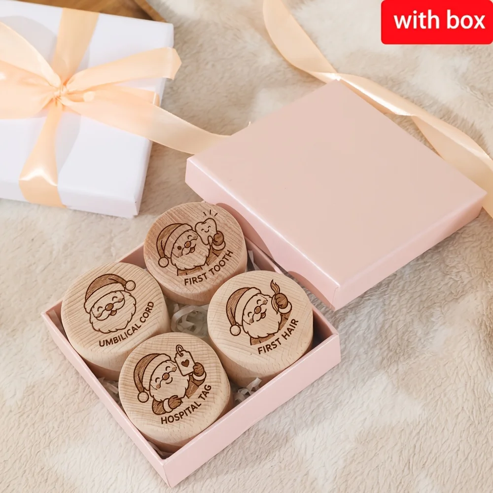 2D Santa Claus Pattern Baby Teeth And Haircut Keepsake Box Wooden Storage for Children's First Souvenir Ideal for Pregnant Women