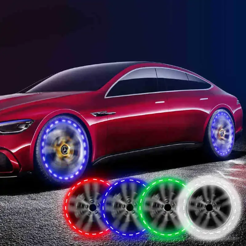 Automobile solar tire valve light motorcycle light LED wheel hub decorative light flashing light rainbow wind and fire wheel