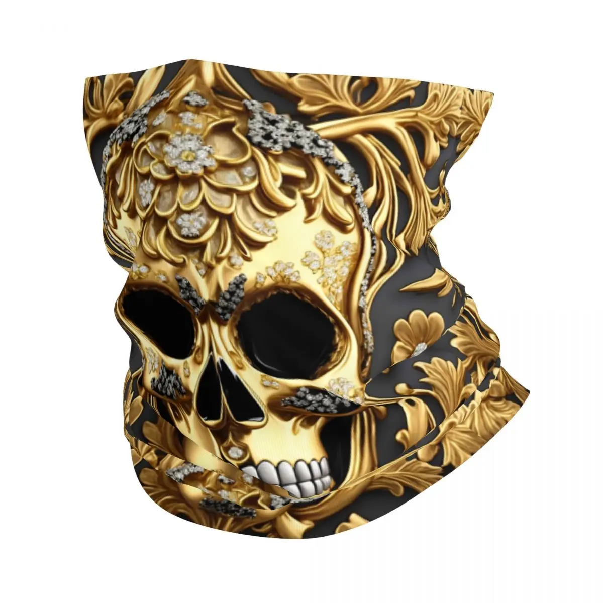 

Ювелирные изделия в стиле барокко с черепом на заказ, рококо, золотая блестящая бандана с цветочным принтом, гетры для шеи, защита от ультрафиолета, шарф для лица, повязка на голову, трубка, Балаклава