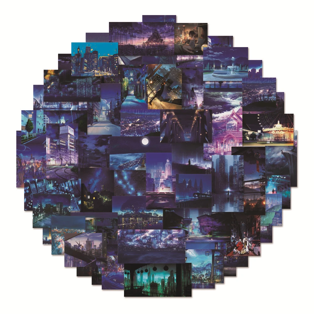 60Pcs Urban Stardust Aesthetic Stickers - City Night Sky Designs for Laptops, Luggage & Decor AnimeWorlds Store