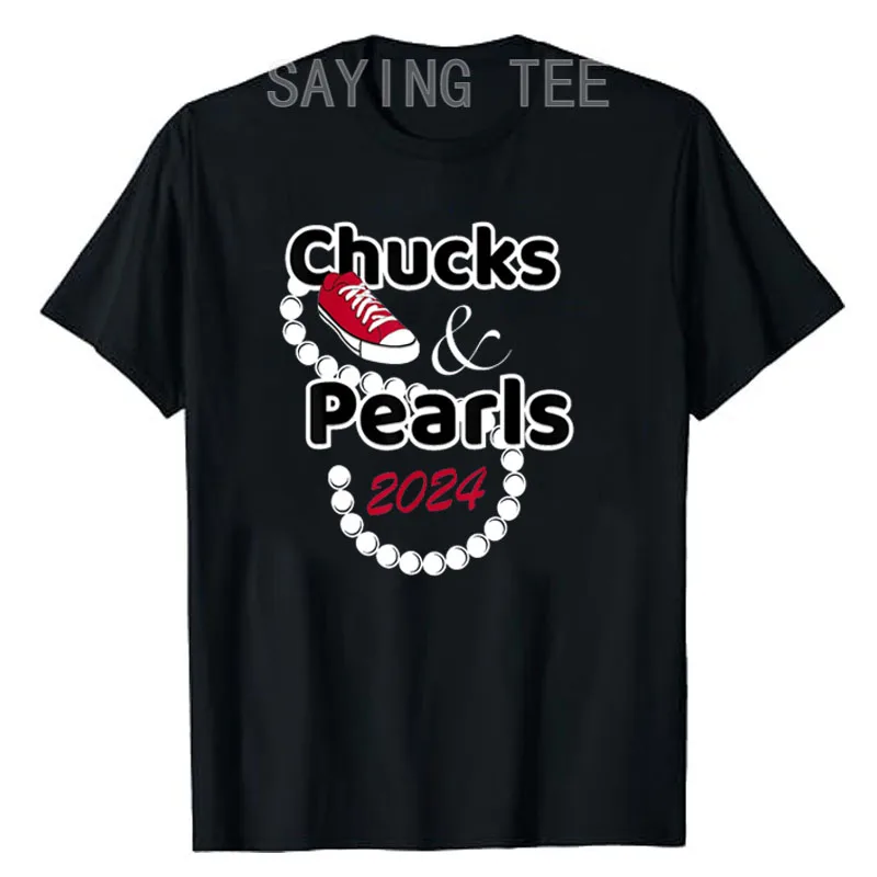 Chucks and Pearls Cute Women 2024 T-Shirt Feminism Support Pro Harris Fans Clothes Short Sleeve Blouses Feminist Campaign Tees