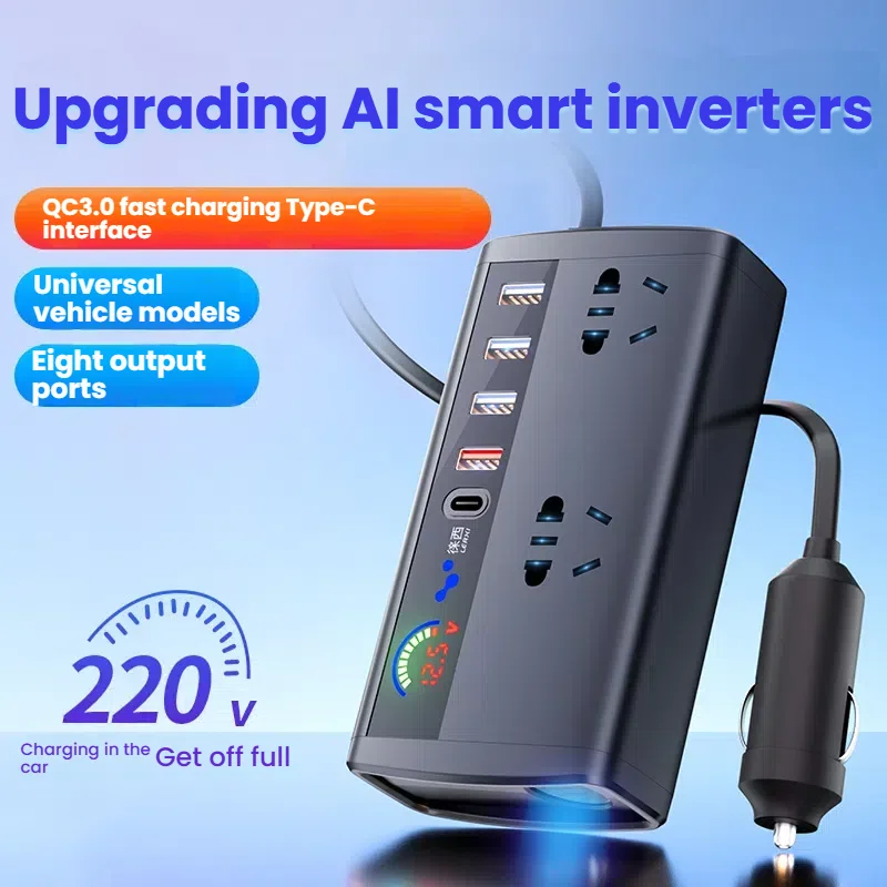 Inversor/convertidor de corriente para coche, 12V/24V a 220V, puerto de encendedor de cigarrillos, cargador de teléfono rápido, toma de corriente de alta potencia