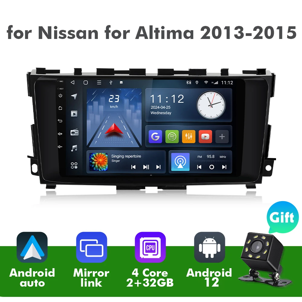 

EBILAEN Android 12 Double Din Car Multimedia Stereo Radio for Nissan Altima Teana 2013-2015 Wireless Carplay Android auto WiFi