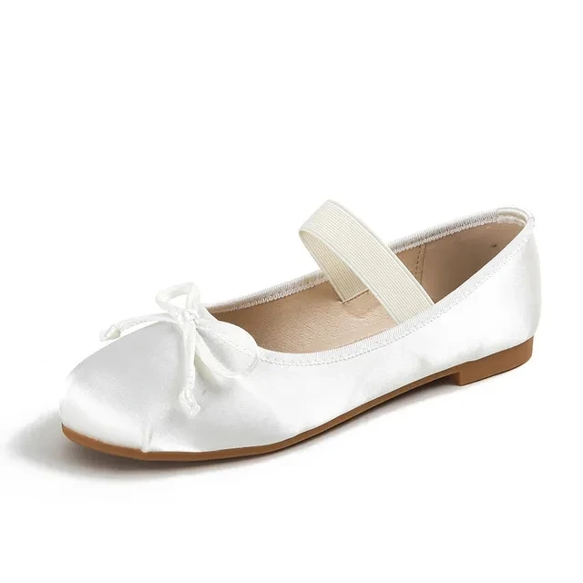 Size 33-43 Women Shoes Mary Jane Round Toe Ladies Shoes Bow Silk Satin Ballet Flats Spring Autumn Flat Shoes Zapatos De Mujer