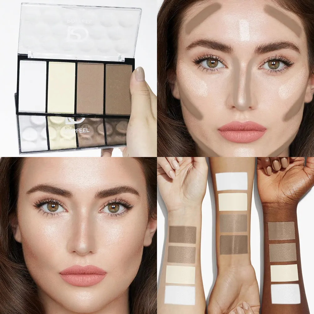 POPFEEL Paleta de contorno resaltador de rubor facial de 4 colores: mejore sus características con resaltar, contornear y un brillo radiante.