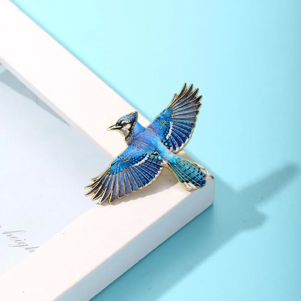 Dynamic Soaring Bluebird Brooch Pin Spreading Wings Animal Enamel Badge Trendy Scarf Clip Lapel Pin Jewelry For Women Outerwear