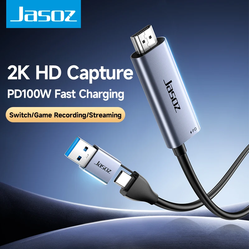 Jasoz Type C USB 3.0 Video Capture Card 4K HDMI Video Recorder Grabber 2K 30Hz HD Game Recording Live Streaming for PS4/5 Xbox
