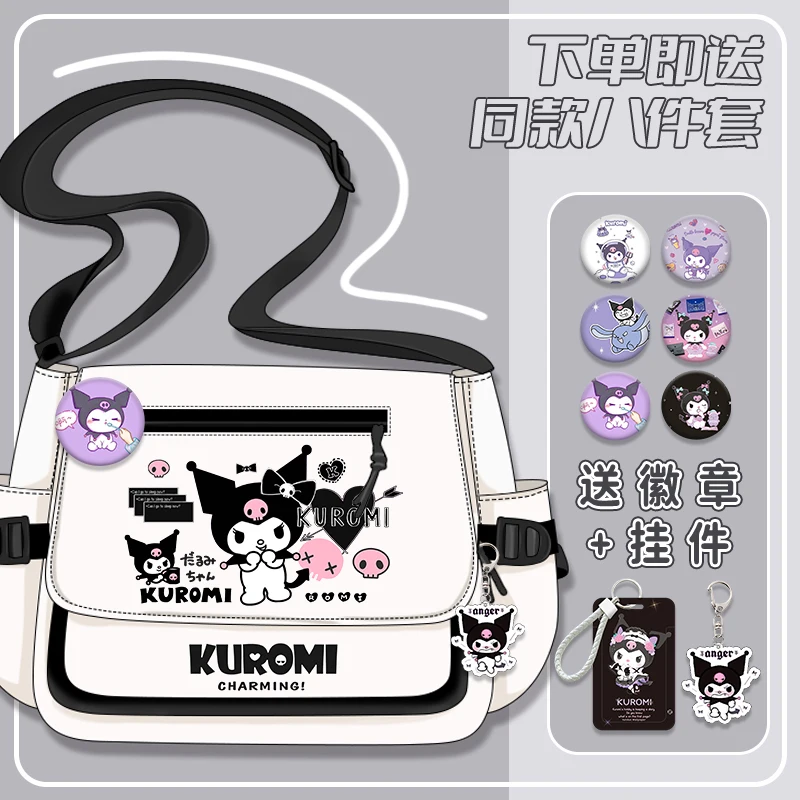 Cartton Kuromi With Badges Shoulder Bag Schoolbag School Students Boy Girl Gift Messenger Crossbody