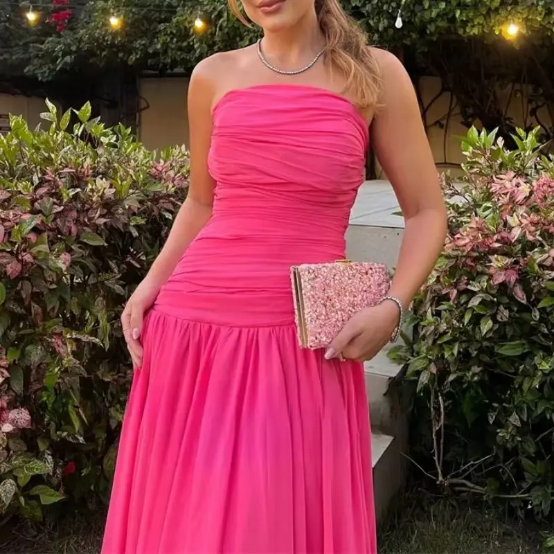 

Customized Elegant A-line Zipper Formal Party Dresses Strapless Women Evening Luxury Chiffon Floor Length Party