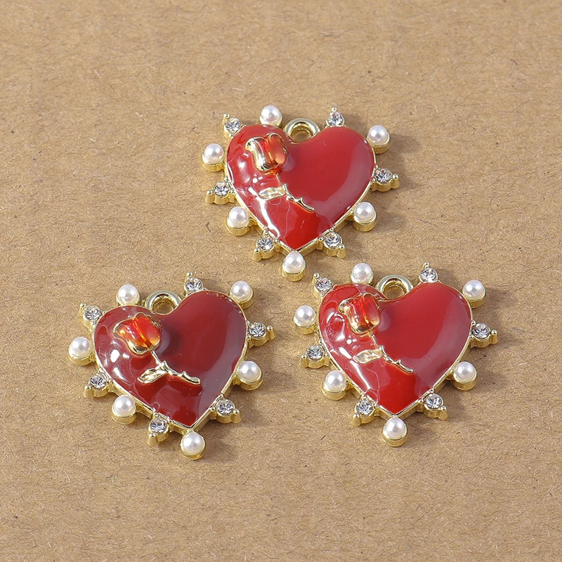 4 Stück 20x19mm Emaille Rosen-Liebesherz-Anhänger für Halsketten, Ohrringe, Armbänder, DIY Handgemachtes Schmuckzubehör – Detail 5