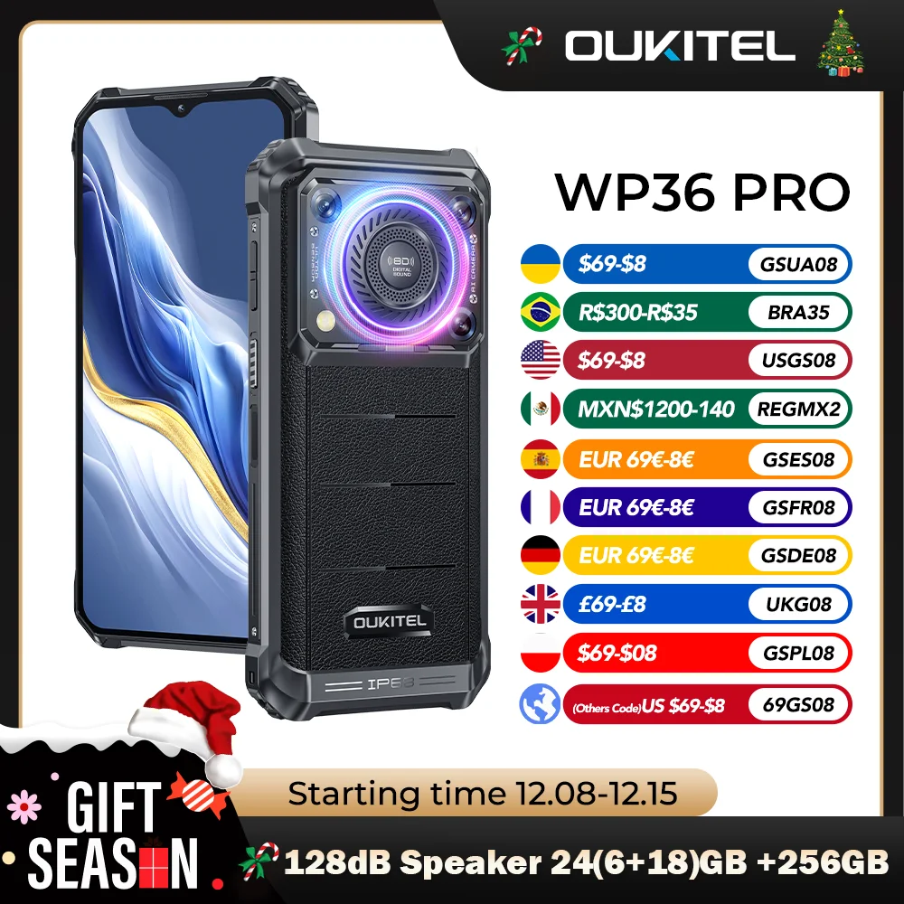 Oukitel WP36 PRO Rugged Smartphone Android rugged phone 126dB Speaker 10600mAh Battery Up to 24GB+256GB 6.52" HD+ screen