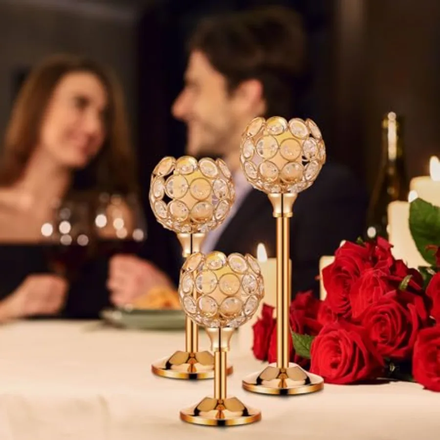 24 Pcs Gold Crystal Candle Holders Bulk with Candle Table Wedding Centerpieces Stick Holder Centerpieces for Wedding Party Hous