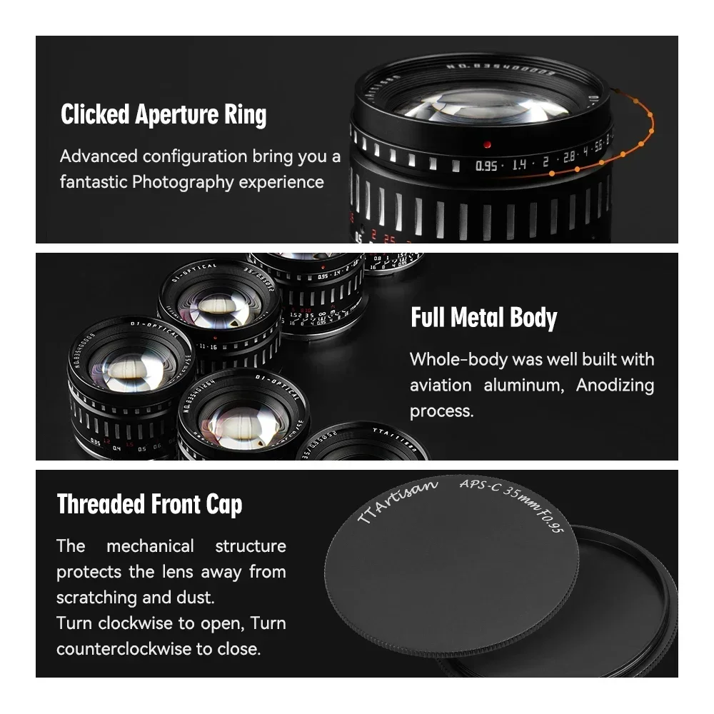 Объектив TTArtisan 35 мм F0.95 с большой диафрагмой для камеры Sony E Mount Fujifilm X Canon M Canon RF-S Leica L Nikon Z