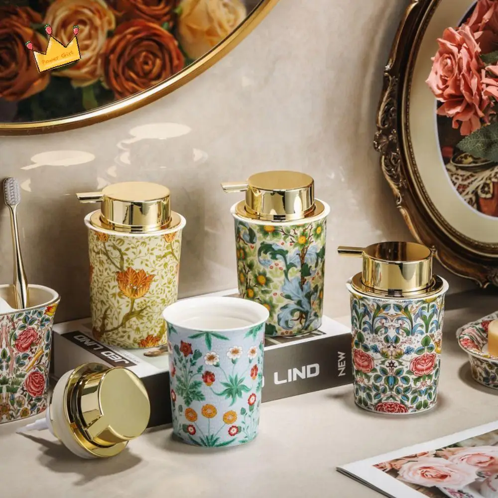

Floral Decorative Ceramic Foam Soap Dispenser Luxury Delicate Liquid Foaming Bottle 250ml Refillable Hand Soap Pump Bottle