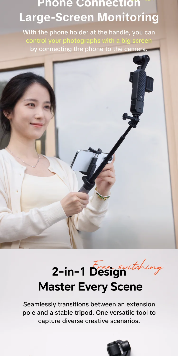 PGYTECH Action-Kamera Verlängerungsstange Stativ Plus 2-in-1 Stange & Stativ / Telefonhalter, für GoPro/DJI Osmo/Insta360 – Detail 2