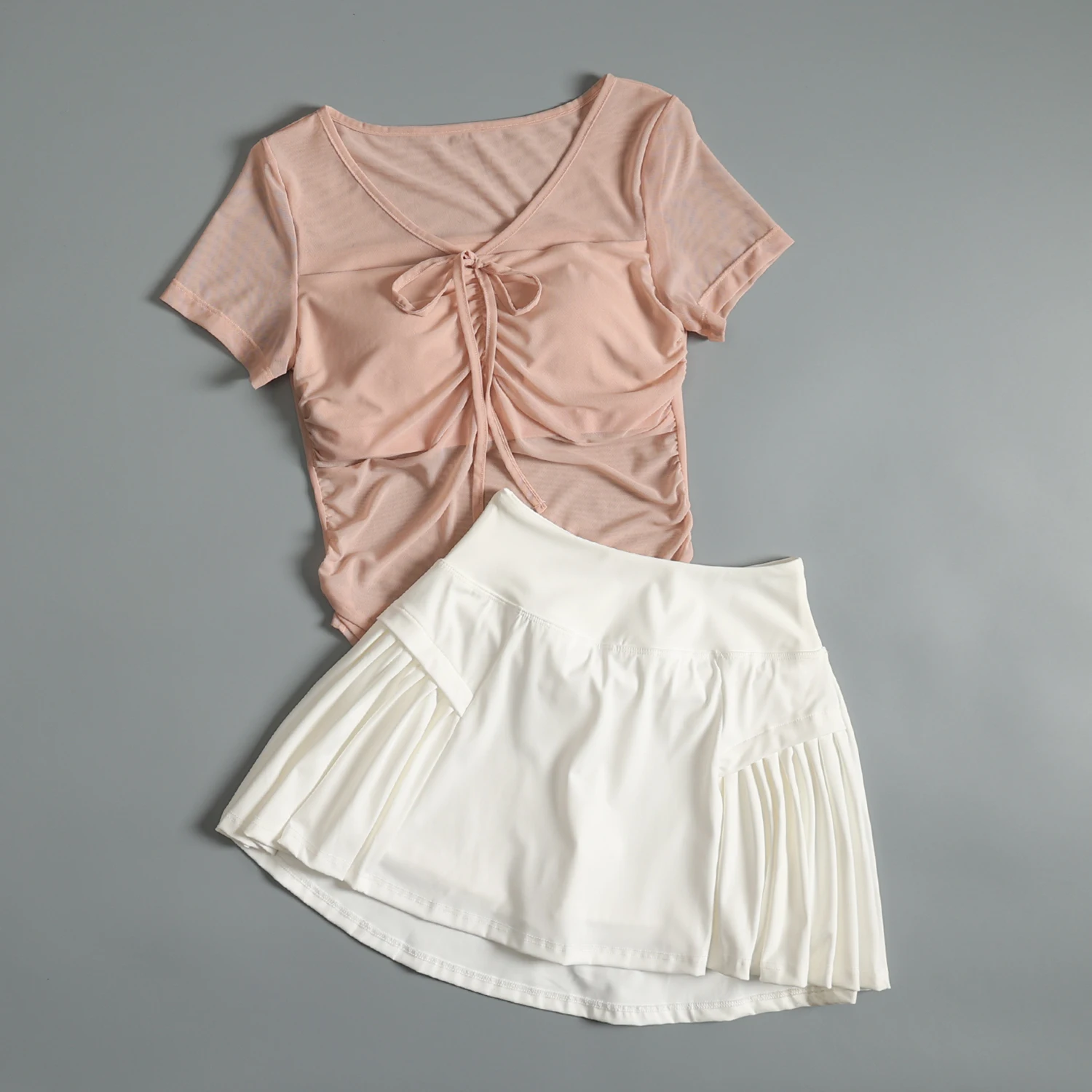 

High-value tennis fitness suit for women summer mesh thin yoga short-sleeved slim fit slim running sports quick-drying suit